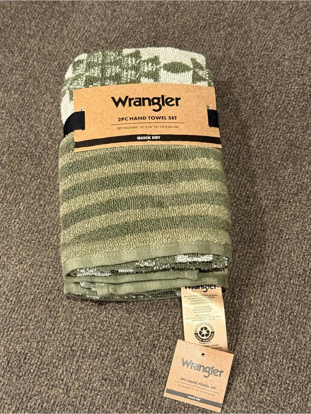 Wrangler 2 piece Hand Towel Set Green NWT